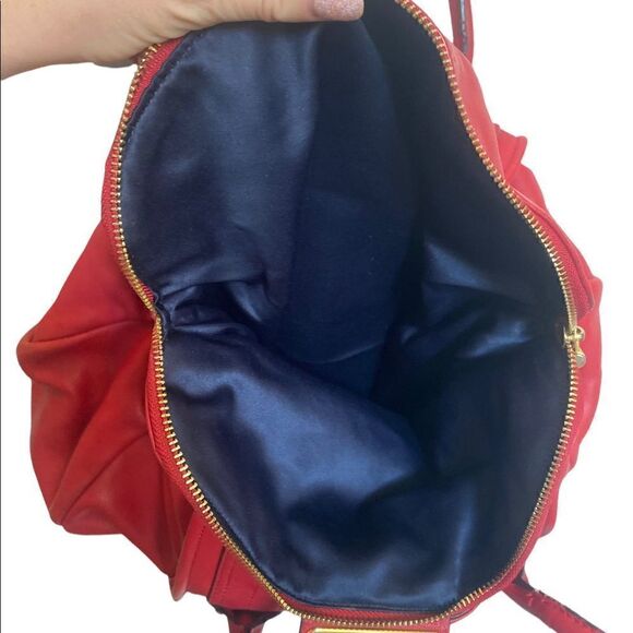 B. MAKOWSKY Red Leather Gold Hardware Tall Handles  Shoulder Bag Tote - Picture 12 of 12